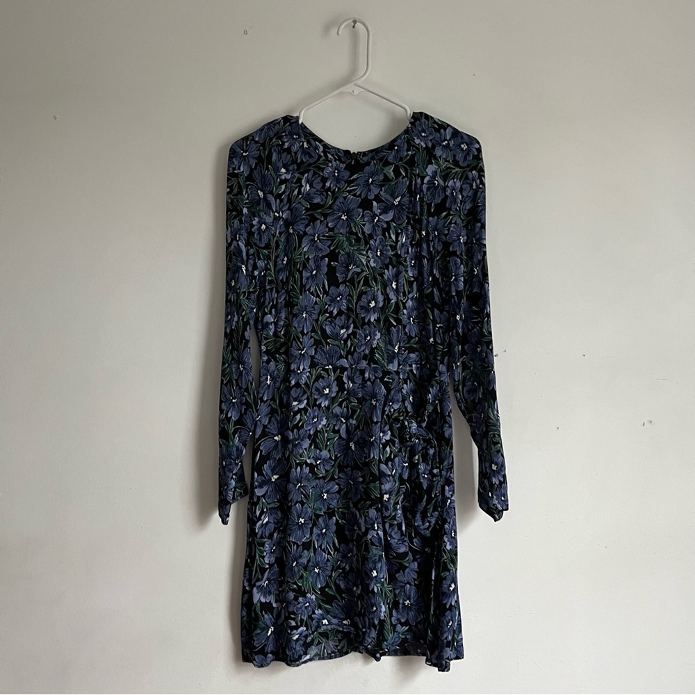 & Other Stories Floral Long Sleeve Mini Wrap Dress Purple Black Women’s 8-10